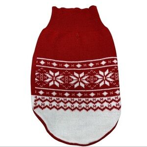 Small breed dog red white snowflake knit turtleneck sweater size large